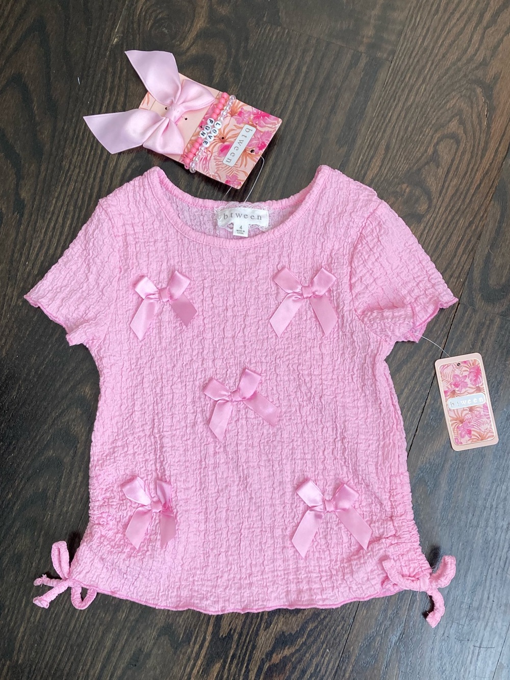 Btween Toddler Girls Pink Bows Top & Accessories Set Size 4T